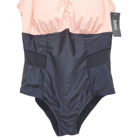 Halter Neck Color Block black pink One-Piece Swimsuit  Back Closure Size 12W - Picture 4 of 9